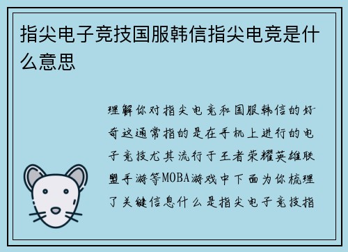 指尖电子竞技国服韩信指尖电竞是什么意思